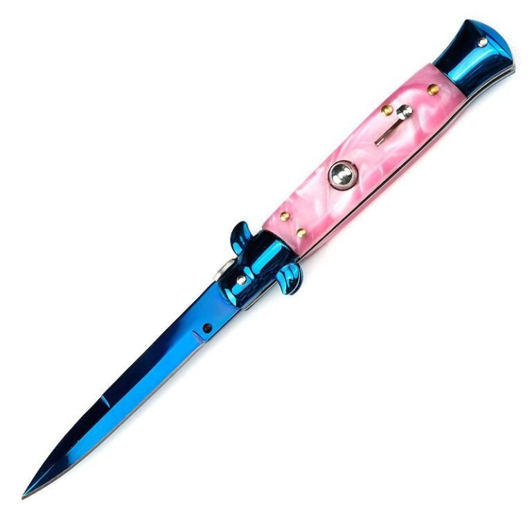 Navaja automatica AKC Stiletto con mango rosa, 8,75