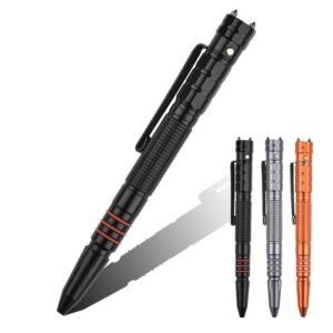 Boligrafo TACTICO de defensa con doble punta de acero de tungsteno T-7, rompevidrios, boligrafo TACTICO de supervivencia EDC, boligrafo multifuncion con iluminacin LED.