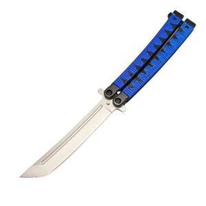 Cuchillo mariposa Balisong estilo japonés samurái de 9,5 pulgadas, color azul