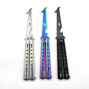Cuchillo oscilante de mariposa multifuncional totalmente de acero, cuchillo de práctica plegable sin afilar